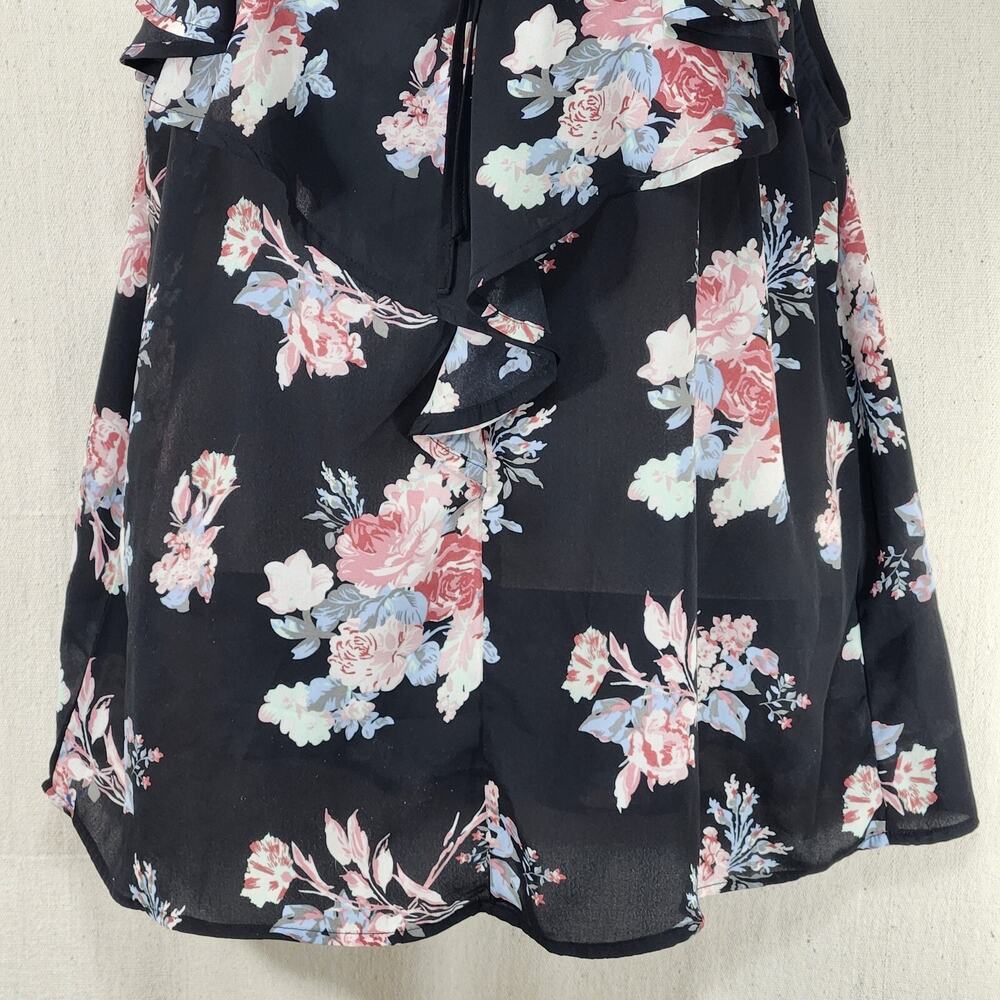 Stella Tweed Black Floral Semi-Sheer Sleeveless Tie Neck Blouse Size 2X Romantic - Picture 4 of 12